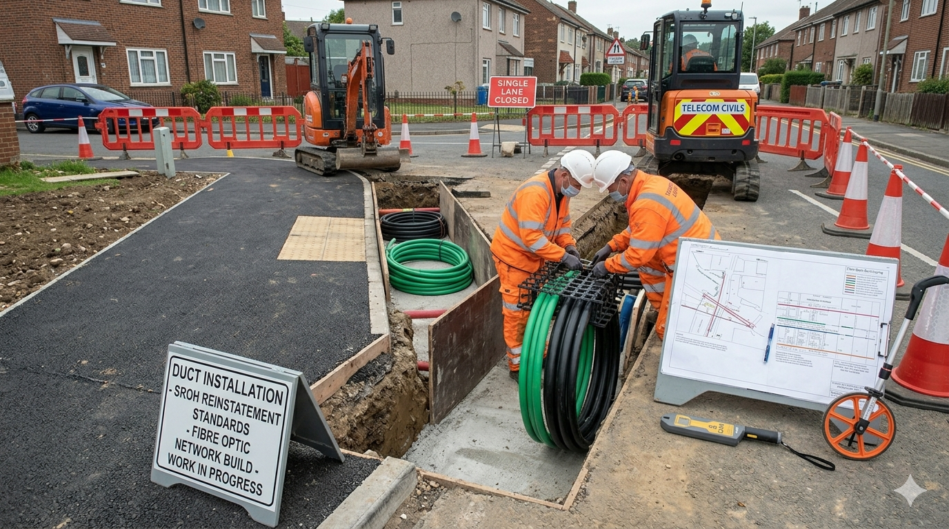 Telecom duct installation for fibre networks