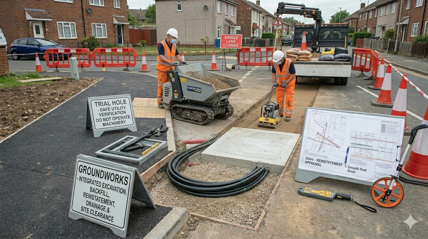 Groundworks and excavation for telecom infrastructure