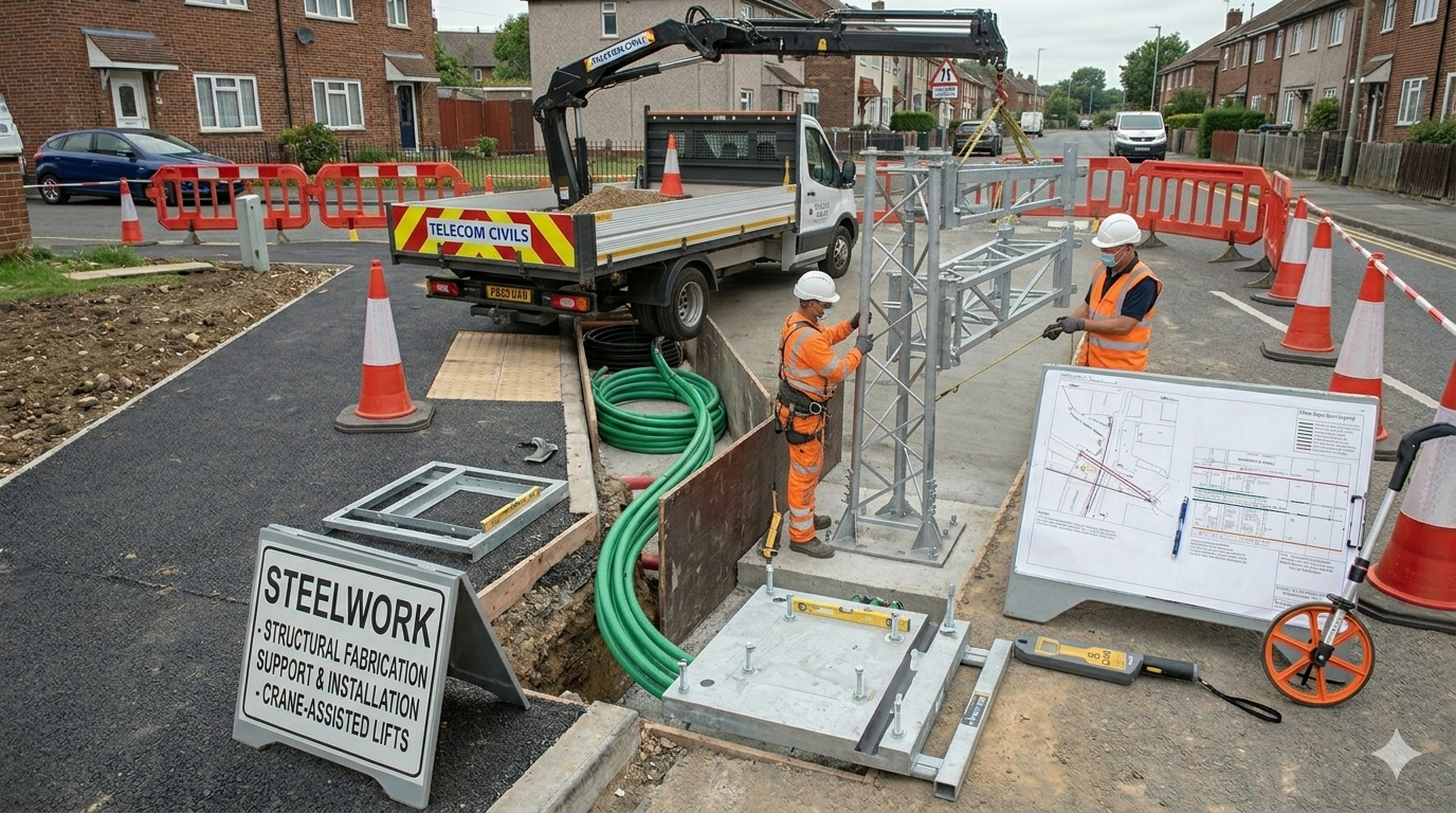 Structural steelwork installation on site