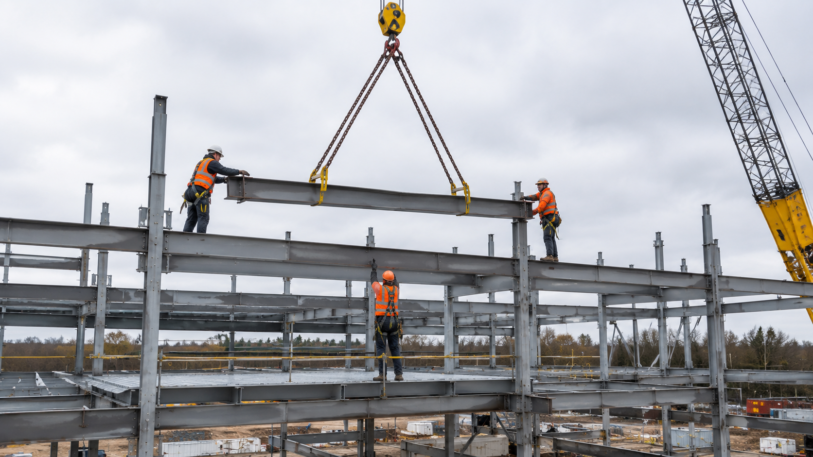 Structural steelwork installation on site