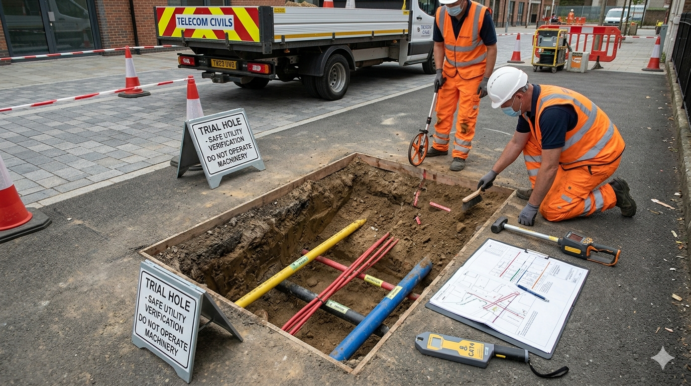 Trial hole excavation with utility detection